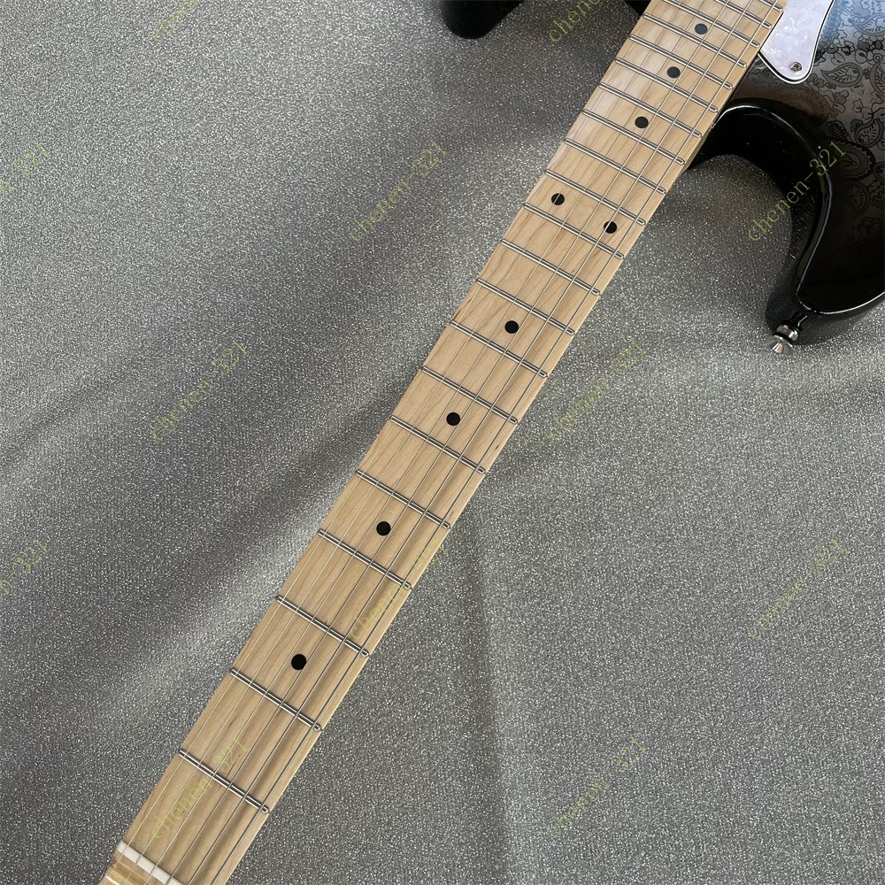 Solid Electric Guitar Maple Neck Stainless Rounded Fret Edge Black Paisley