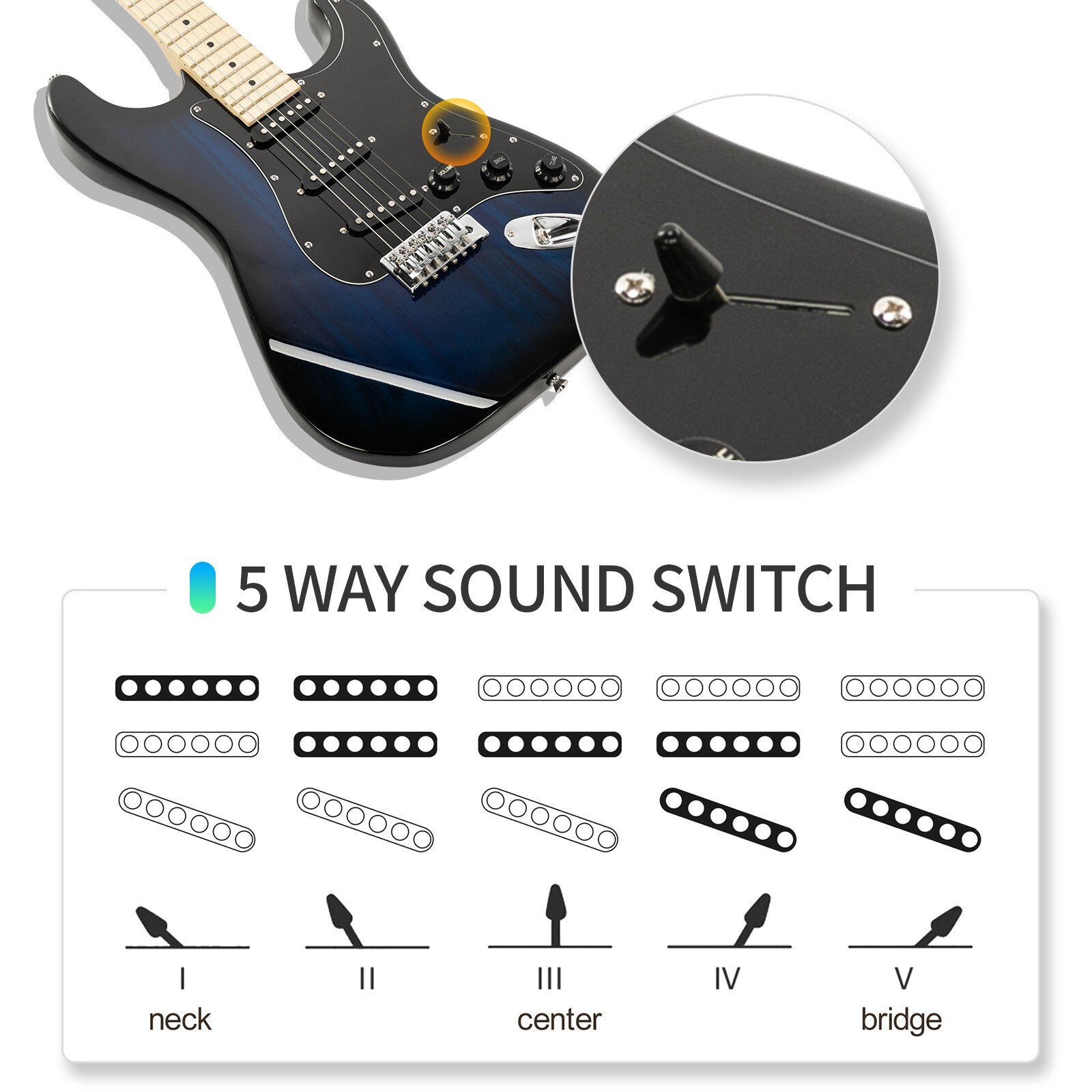 US GST Stylish Navy Blue Electric Guitar 6 String w/Gig Bag Cable Strap Speaker