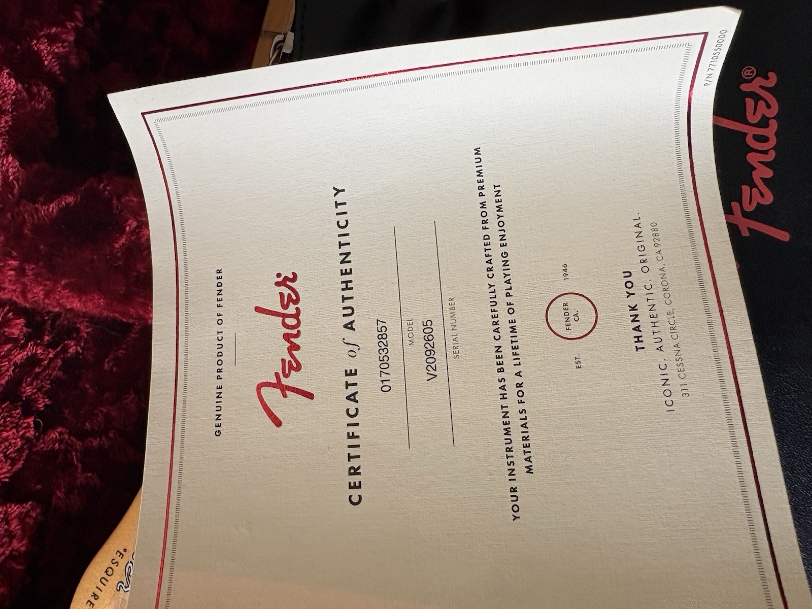fender 70th anniversary esquire With Certificate And More
