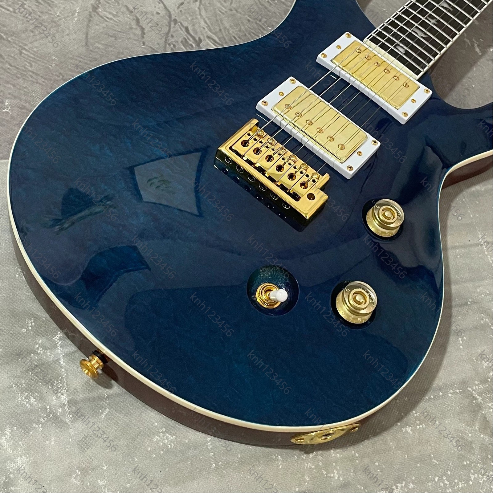 Double Cut Electric Guitar Transparent Blue Quilted HH Pickups Gold Hardware