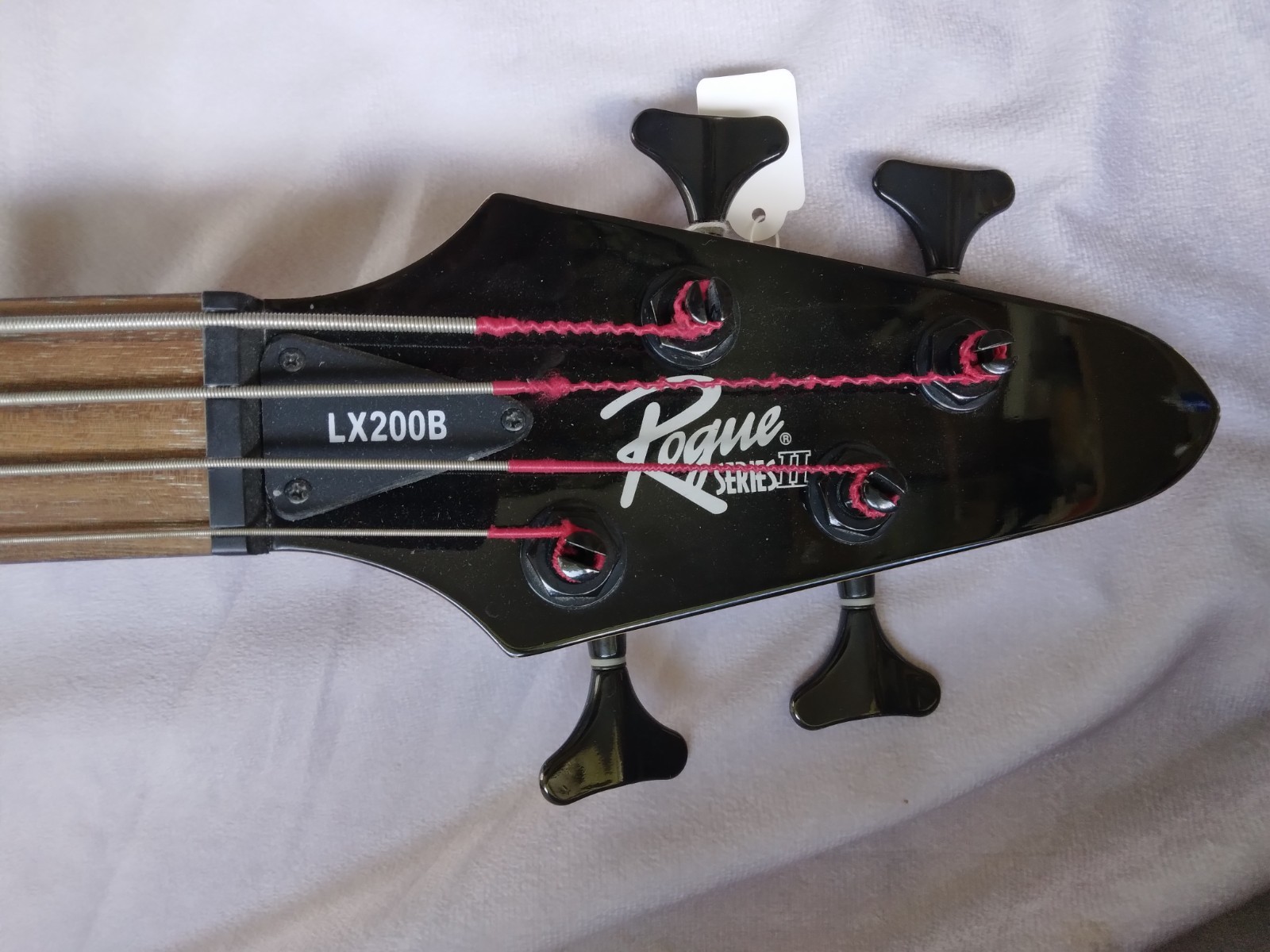 Rogue, Pearl White, Model LX200B Bass Guitar, Full Scale. Made in Korea.
