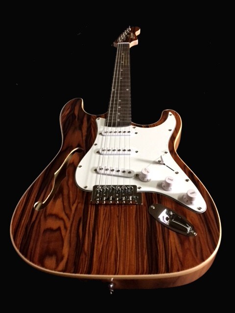 NEW NATURAL EXOTIC BURL 6 STRING SEMI-HOLLOW ST. STYLE ELECTRIC GUIAR