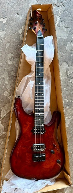 (BUZZING ) 6 String Electric Guitar Maple Neck Burl poplar top Okoume Body