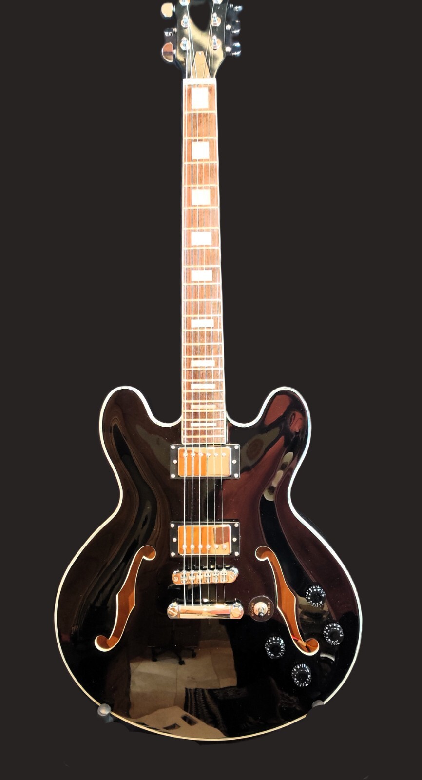 Semi Hollow Jazz Guitar- Gloss Black/ New/Professionally set up/Free Shipping
