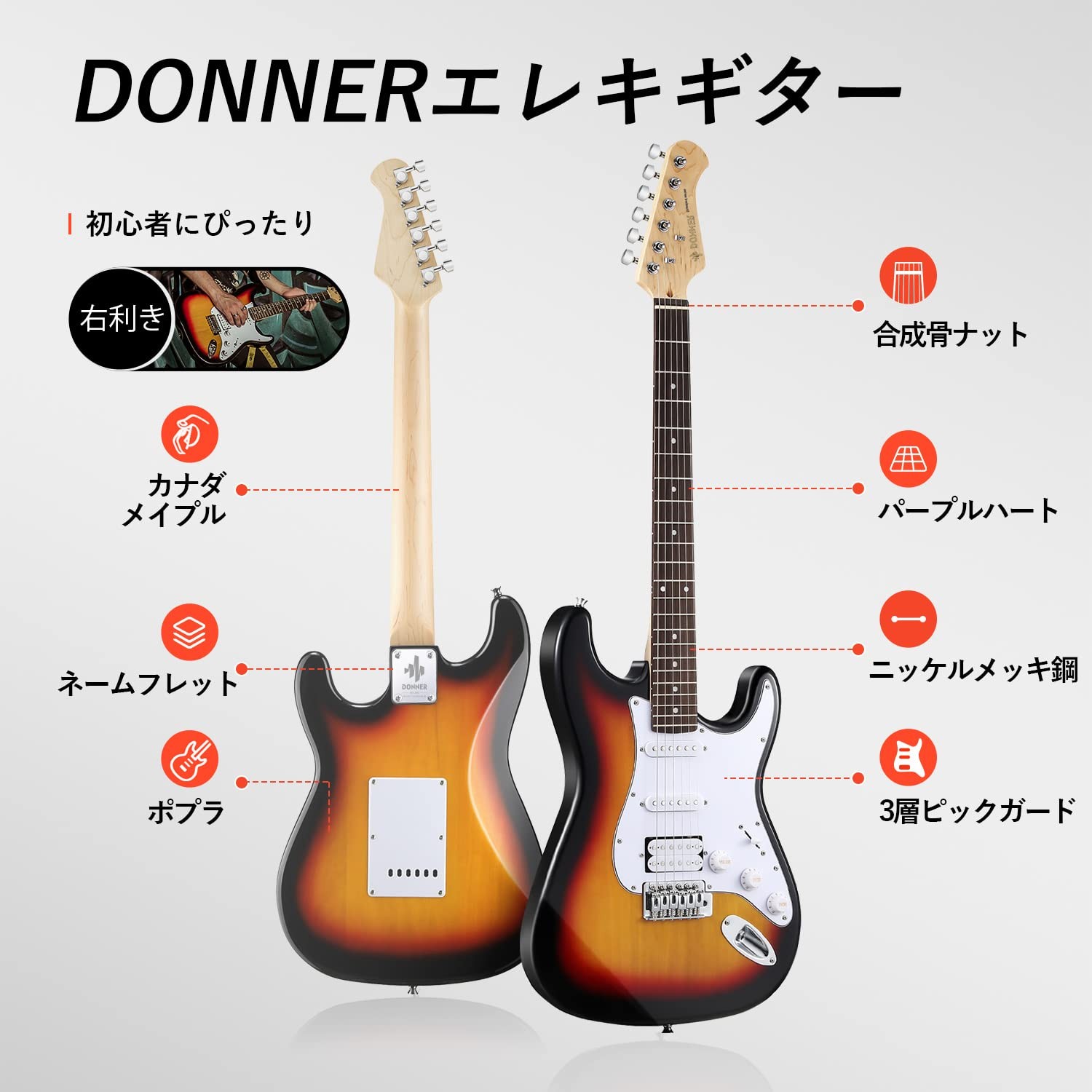 Donner DST-100S Electric Guitar Beginner Set, ST Type, SSH Pickup Array, 39-inch