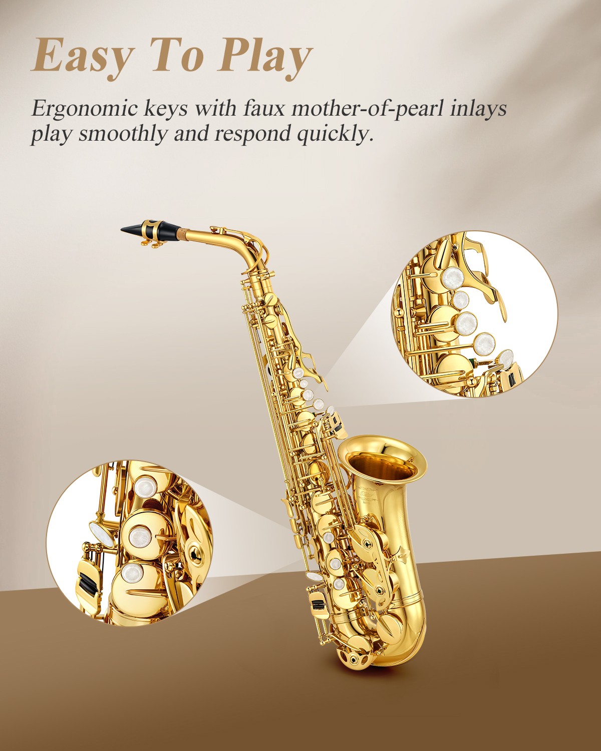 Student Alto Saxophone Eastar AS-Ⅱ Eb Gold Lacquer Beginner Complete Kit