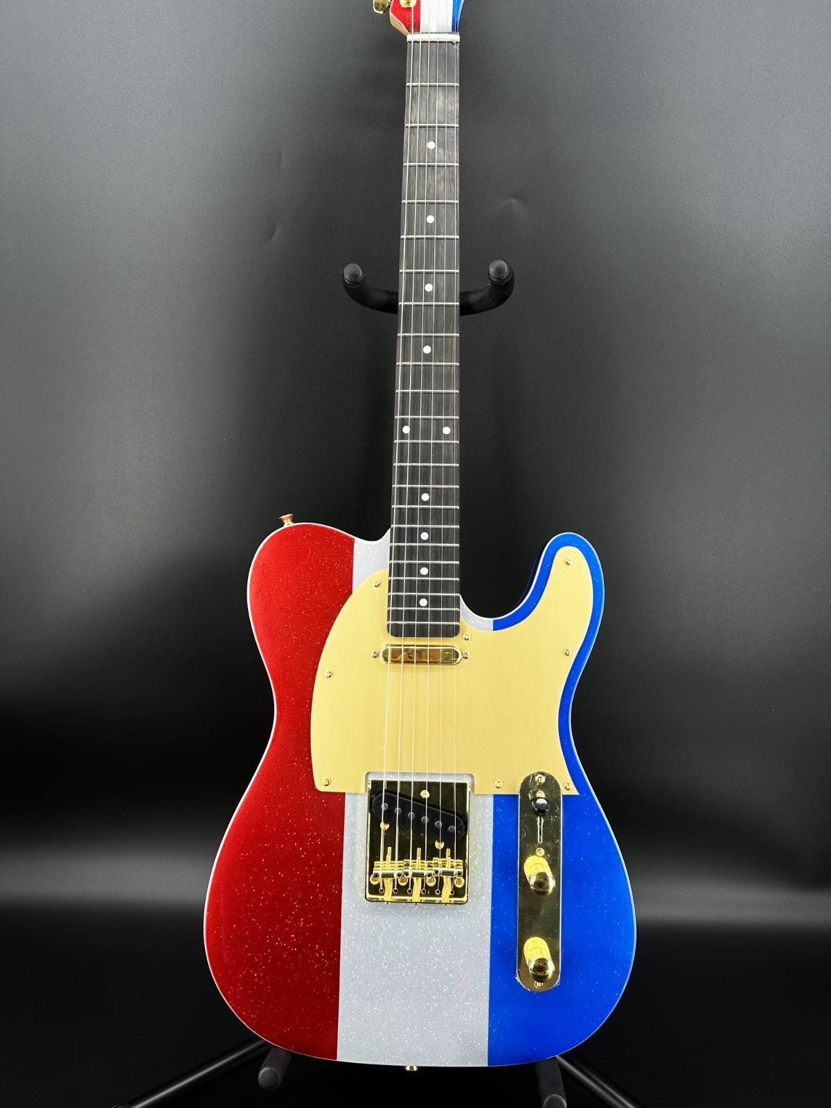 Custom TL Shape Electric Guitar Tri Color Glitter Body Gold Pickguard