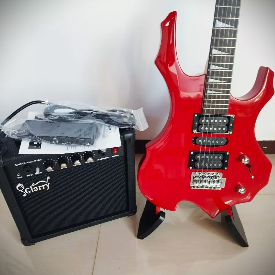 Full-Size 36″ Red Electric Guitar Starter Package with 20-Watt Amp and More
