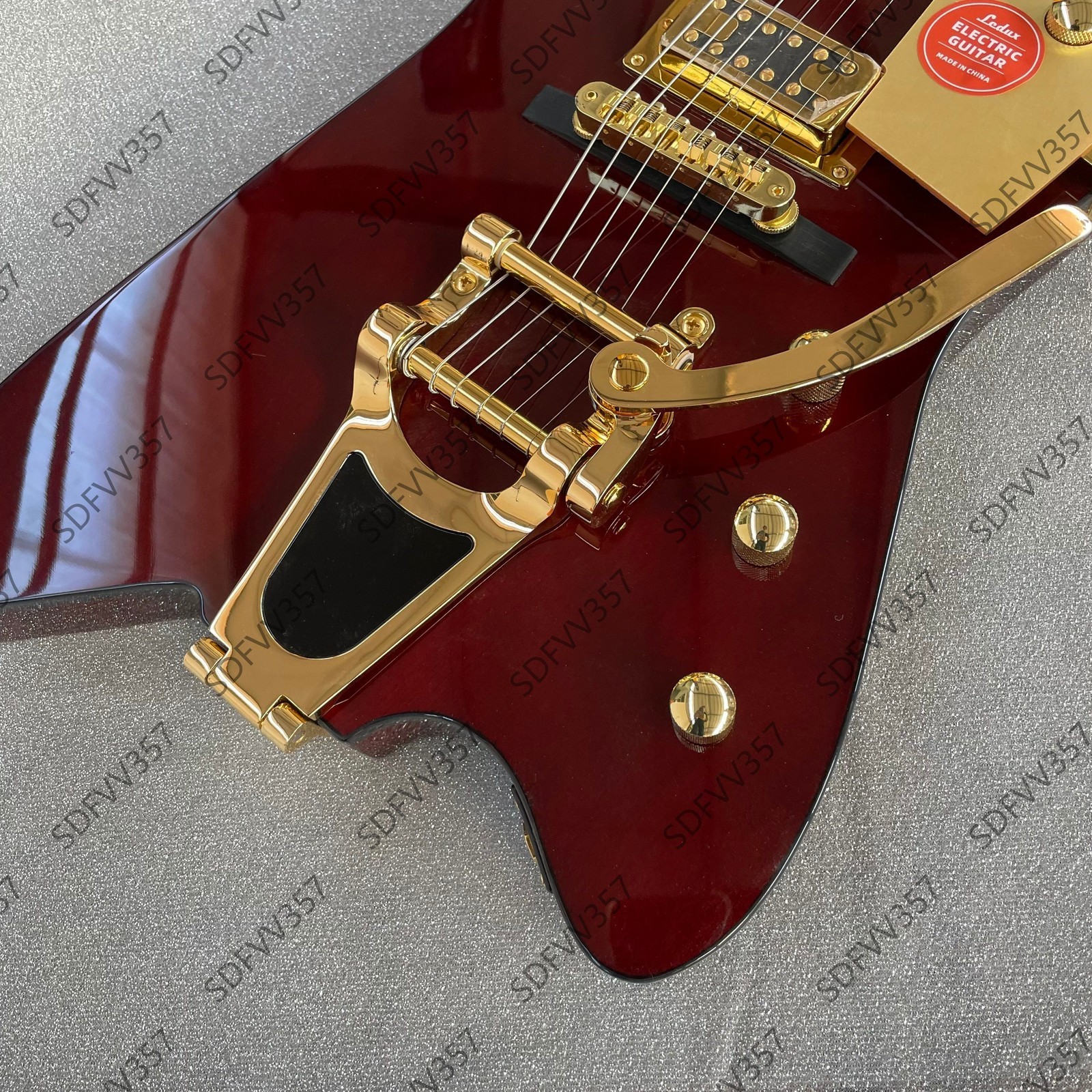 Gloss Wine Red Unique Electric Guitar HH Pickups Gold Hardware Vibrato Bridge