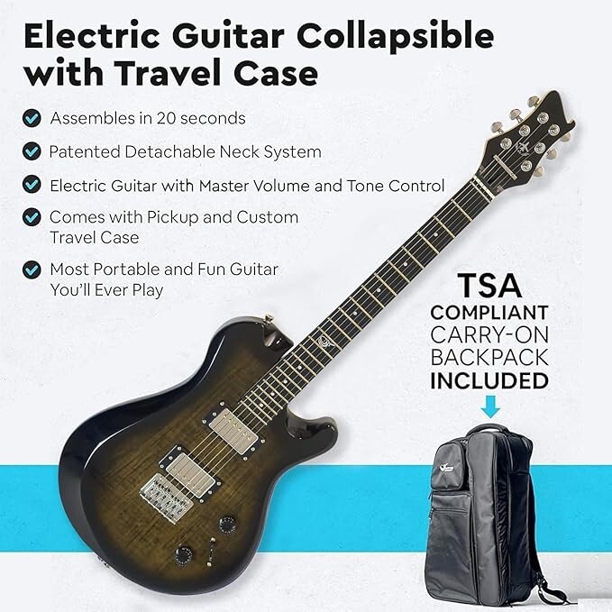 Journey Instruments – OE990BK Black Overhead Collapsible Electric Travel Guitar
