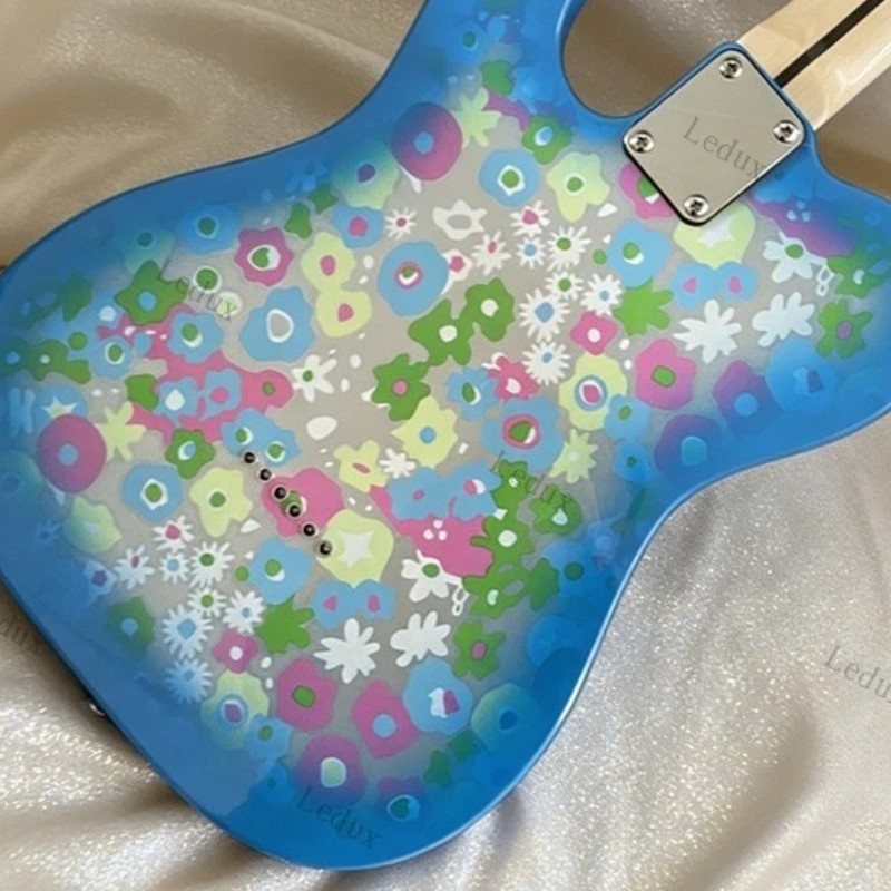 New Solid Electric Guitar Maple Fingerboard&Neck S-S Pickup Blue Floral Print