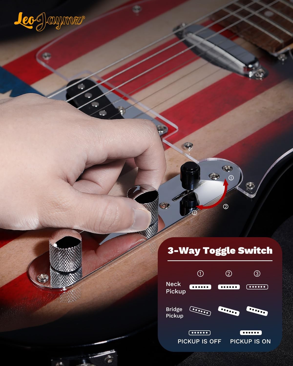 Leo Jaymz TL Style Electric Guitar with US Flag Sticker – High Gloss Mahogany Bo