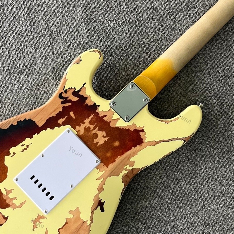 21 Frets Solid Electric Guitar Aged 3TS Cream Yellow Maple Fretboard SSS Pickups