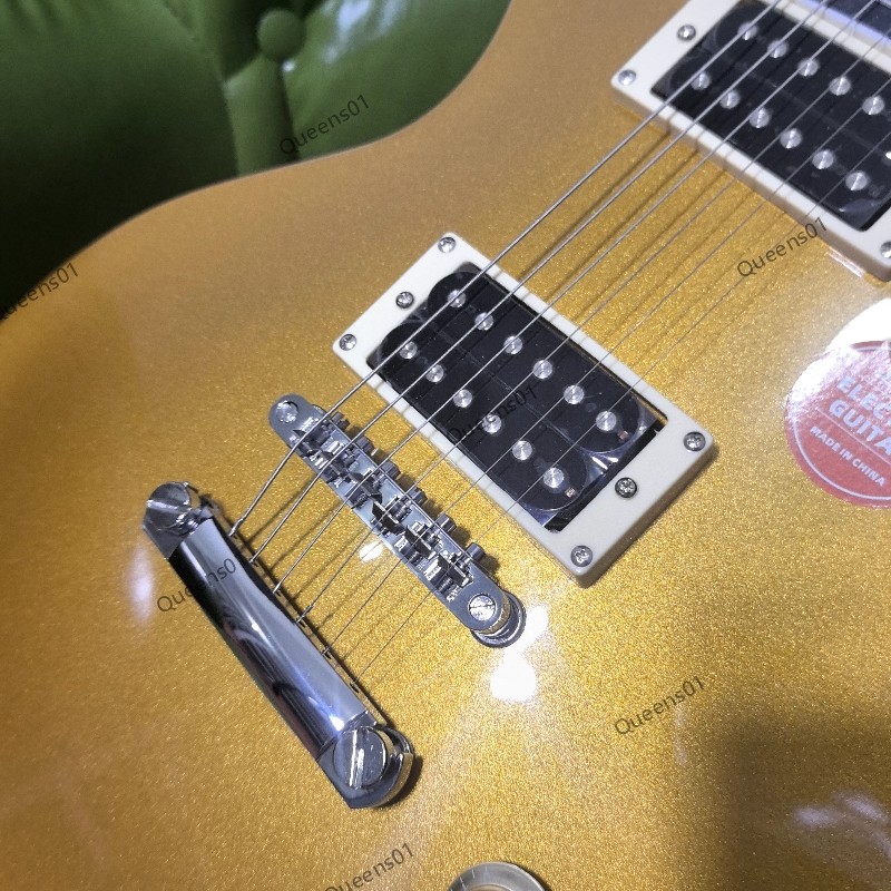 Electric Guitar Stainless Steel Rounded Frets Solid Body Metallic Gold US Ship