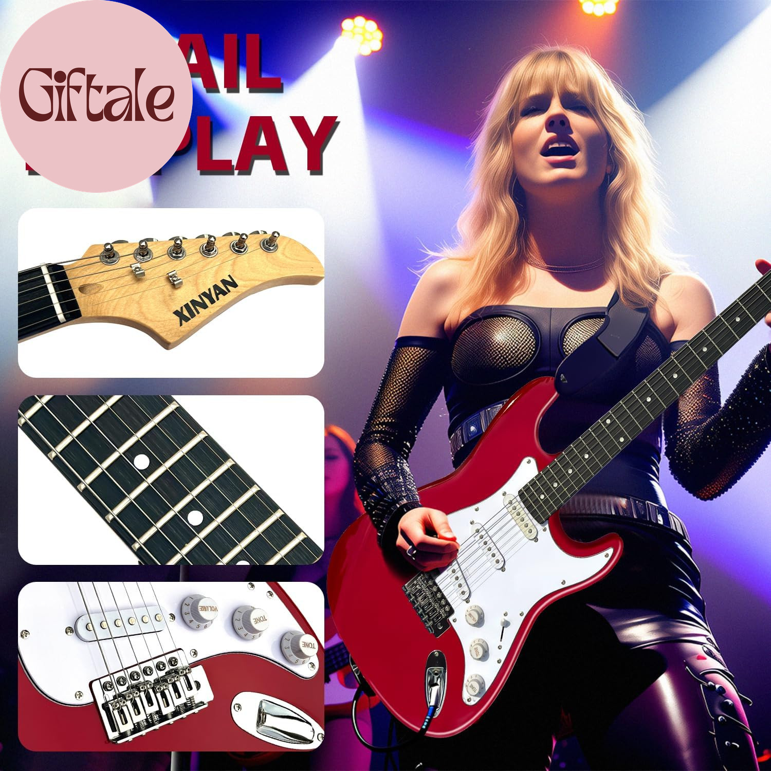 39In Full Size Beginner Electric Guitar Starter Kit W/Case, Strap, 20W Amp, Stri