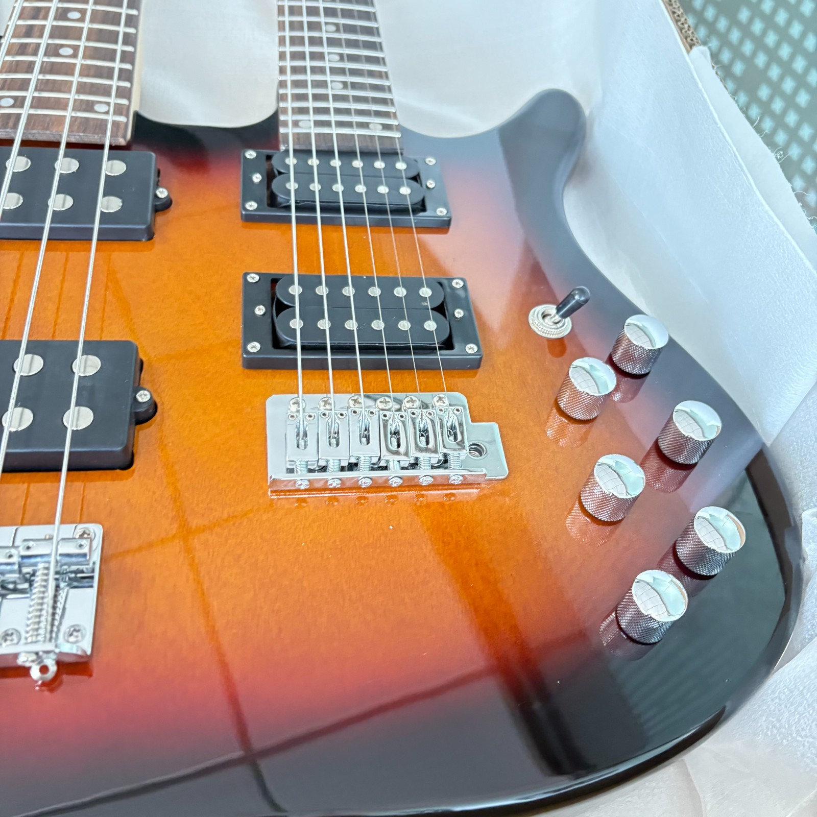 6+4strings Double Neck Electric Bass Guitar Maple Neck Sliver Hardware