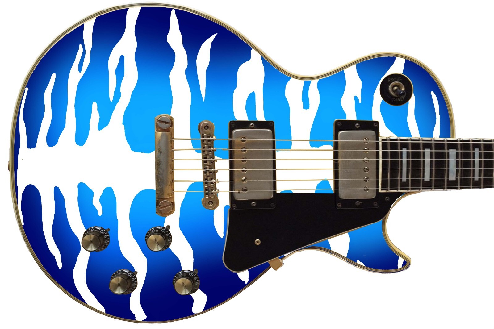 Guitar Skin Axe Wrap Re-skin Bass Reface Blue White Bengal Tiger Stripes 1222