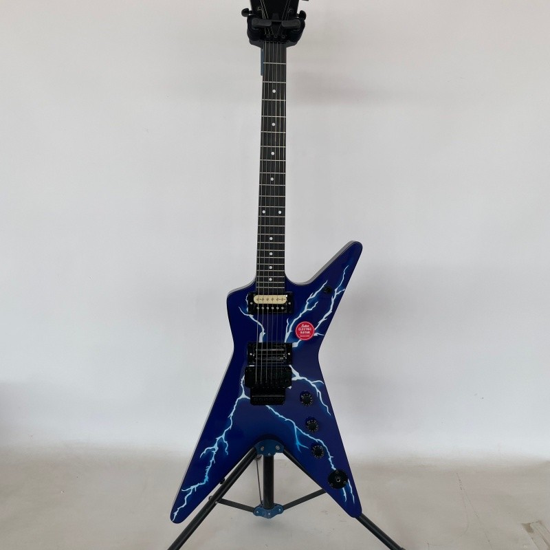 ML 79 Darrell Blue Lightning Electric Guitar HH Pickups Brown Rounded fret Edge