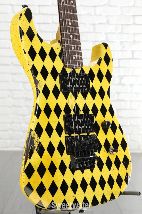 Friedman Cali Electric Guitar – Graffiti Yellow/Black Diamonds, Medium Aged