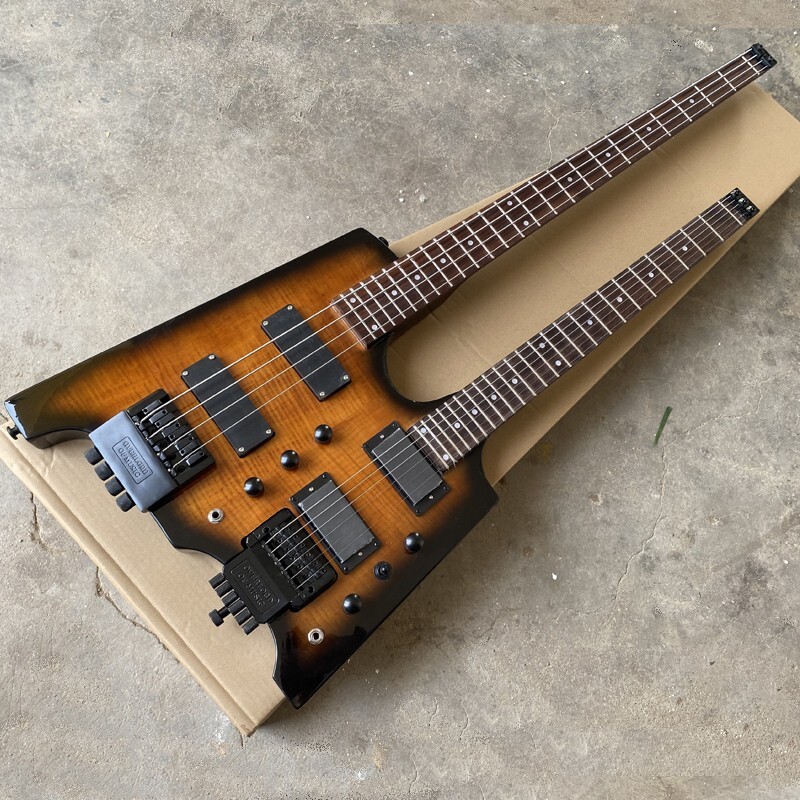 Double Neck Headless Electric Guitar 4 String Bass+6 String Guitar TremoloBridge