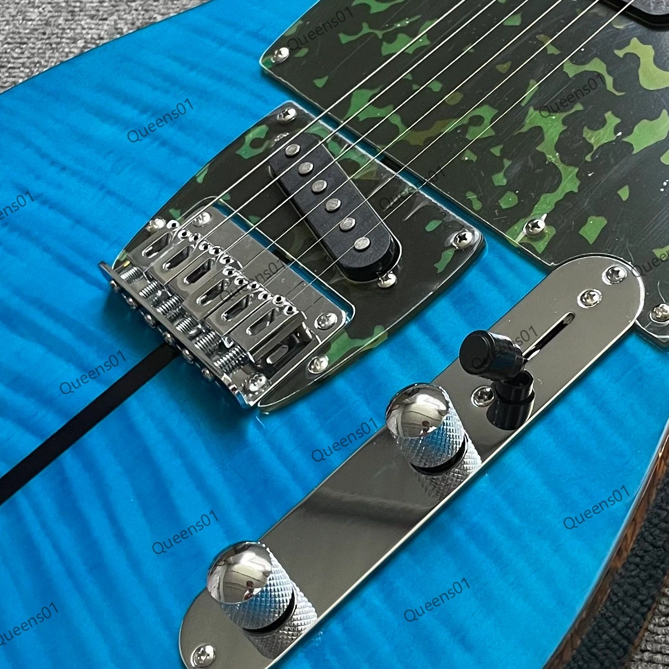 Electric Guitar Chrome Hardware Flamed Maple Top Veneer Solid Transparent Blue