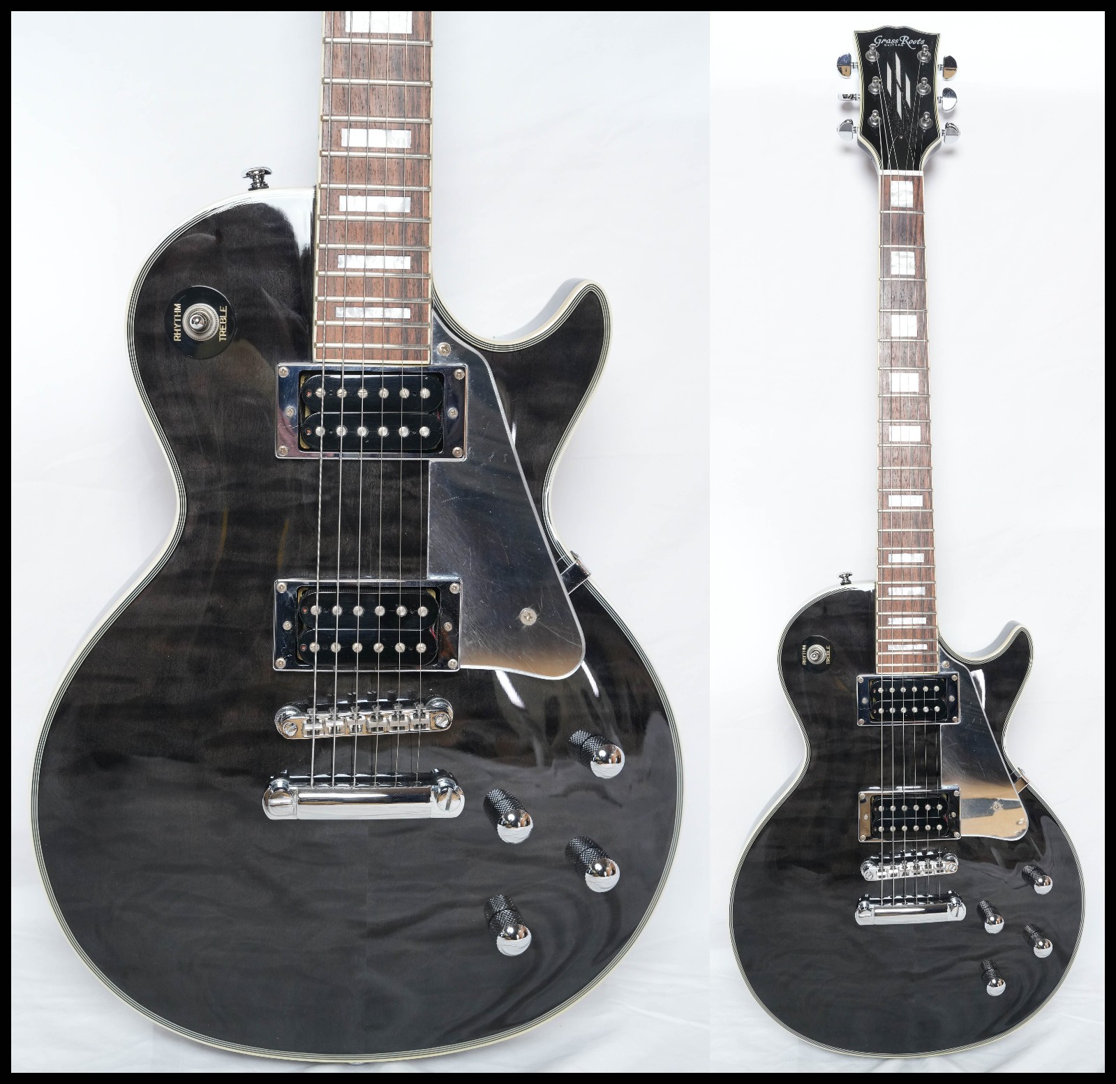 Grass Roots by ESP G-LP-CTM with Quilted Top, See-Thru Black, Limited Edition