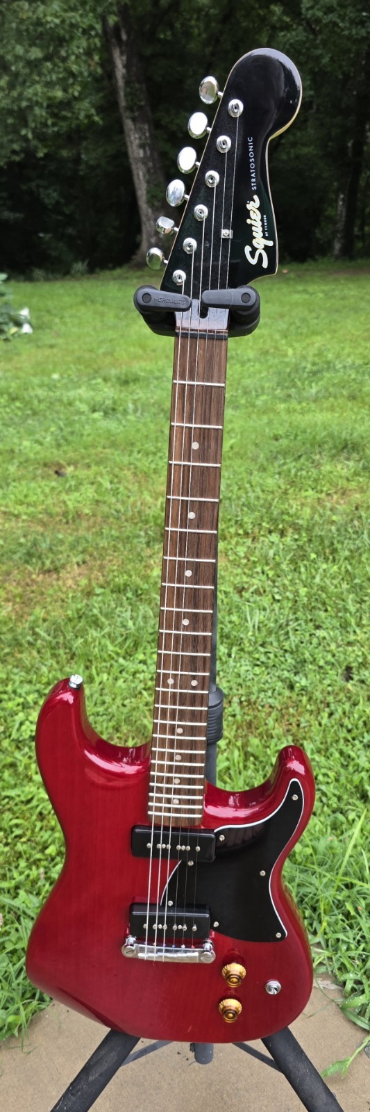 Squier Paranormal Strat-O-Sonic Electric Guitar – Crimson Red Transparent