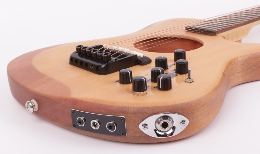 Headless electric acoustic guitar silent travel portable built in effect