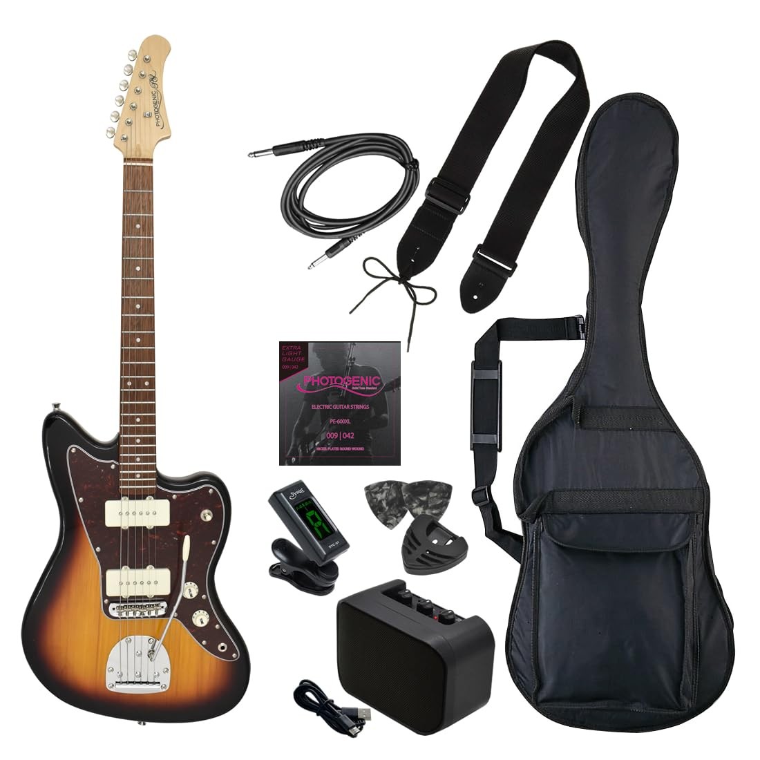 Photogenic JM-220/3TS Electric Guitar with Light Set for Beginners, JM Type, 3-T