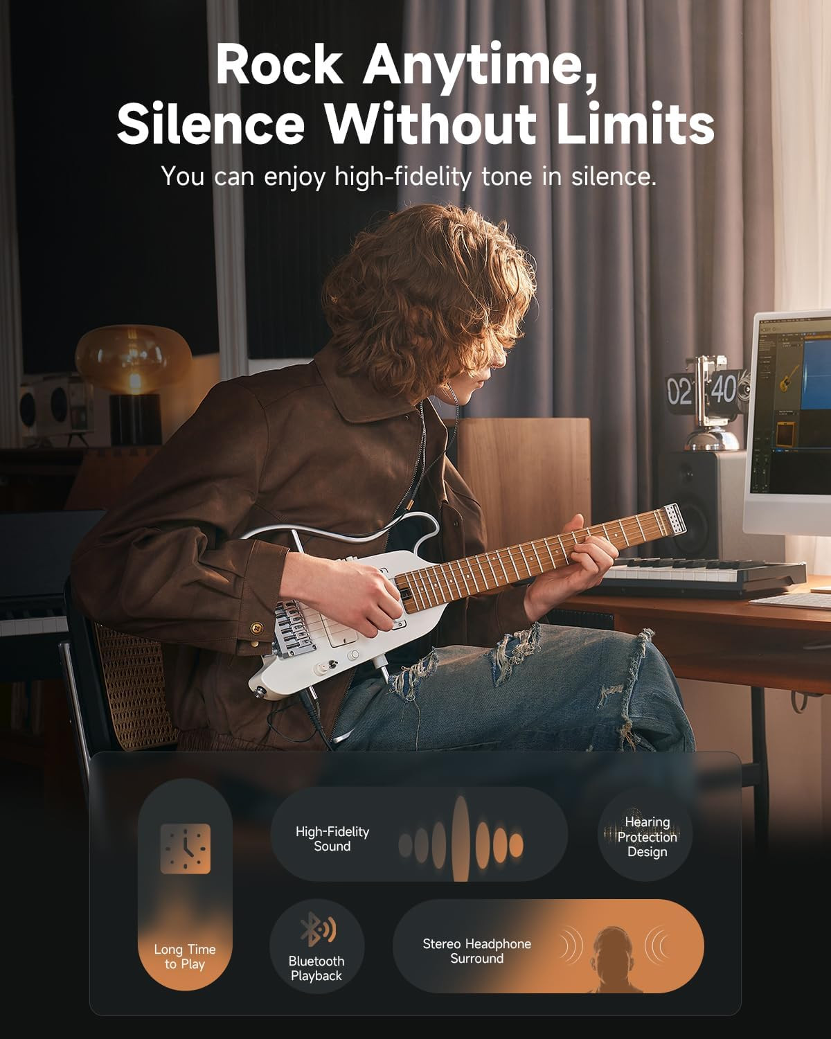 HUSH X PRO Electric Guitar Kit – Smart Travel Guitar with Dozens of Preset Combi