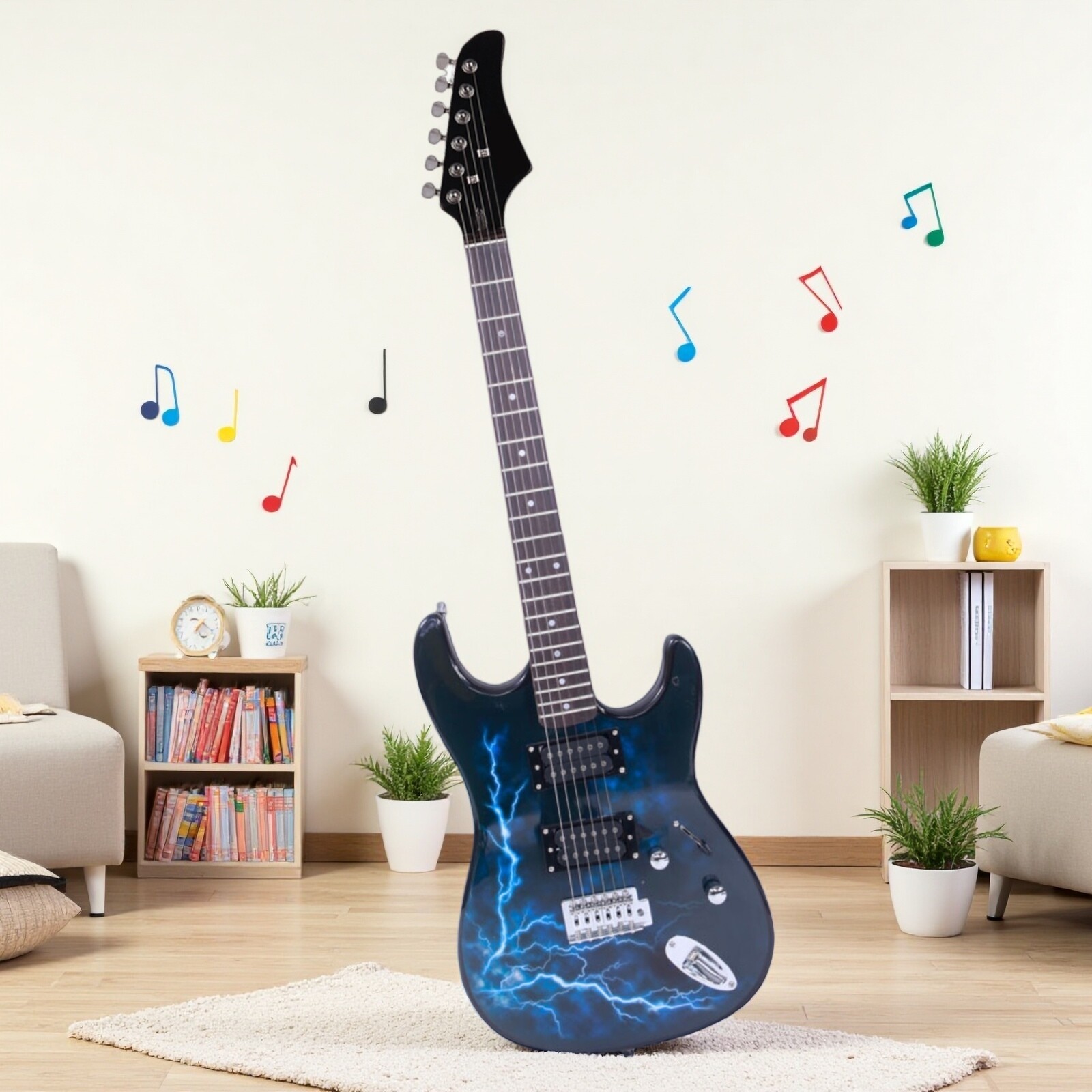 Stylish Black ST-E H-H Pickups Electric Guitar Set With Lightning Patterns