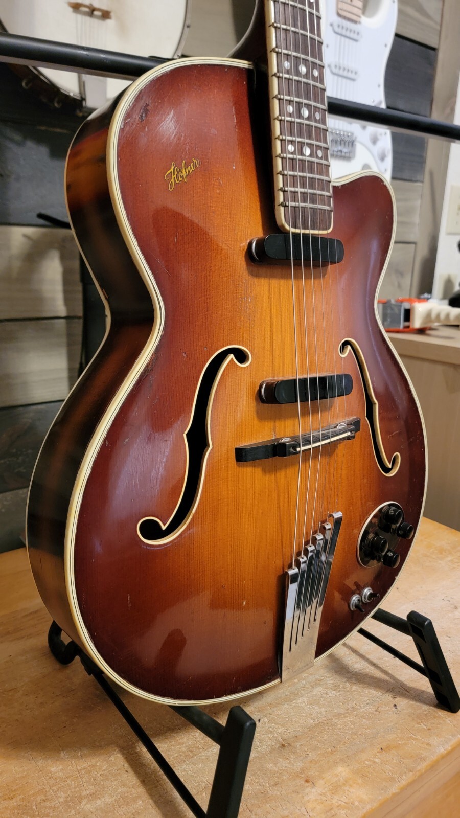 1956 Hofner President Electric Guitar 2 Pickup Cutaway Sunburst Nice Shape W/HSC