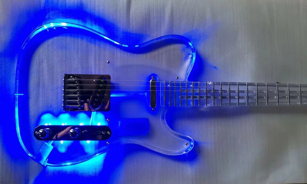 6 Six String Acrylic Electric Guitar Blue Light Acrylic Fingerboard Body