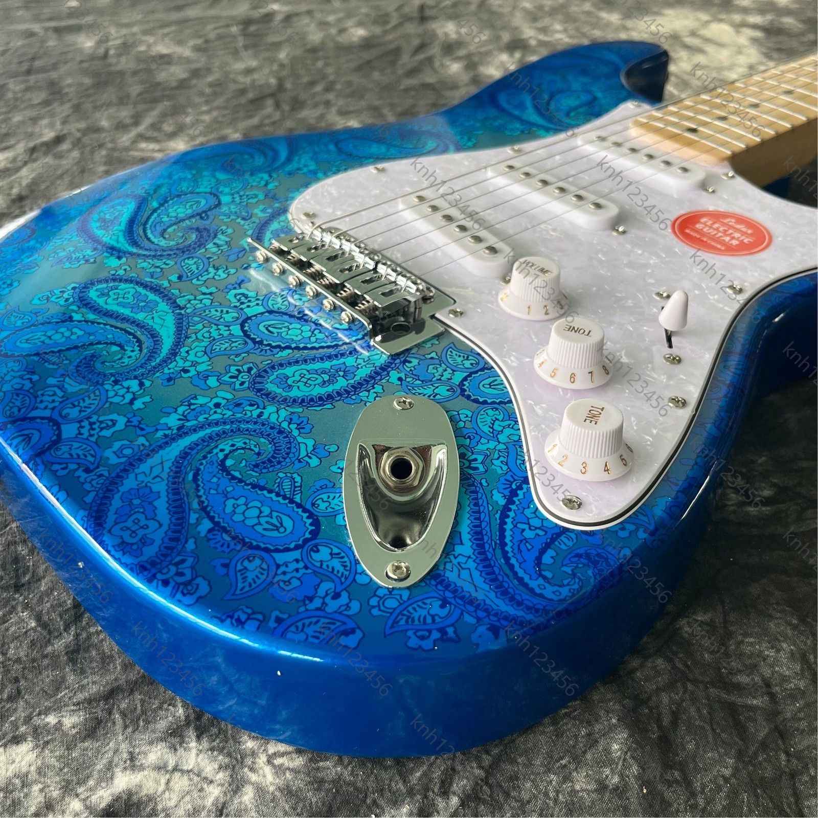 Bright Blue Pattern Double Cutaway Guitar SSS Pickups Tremolo System Free Ship