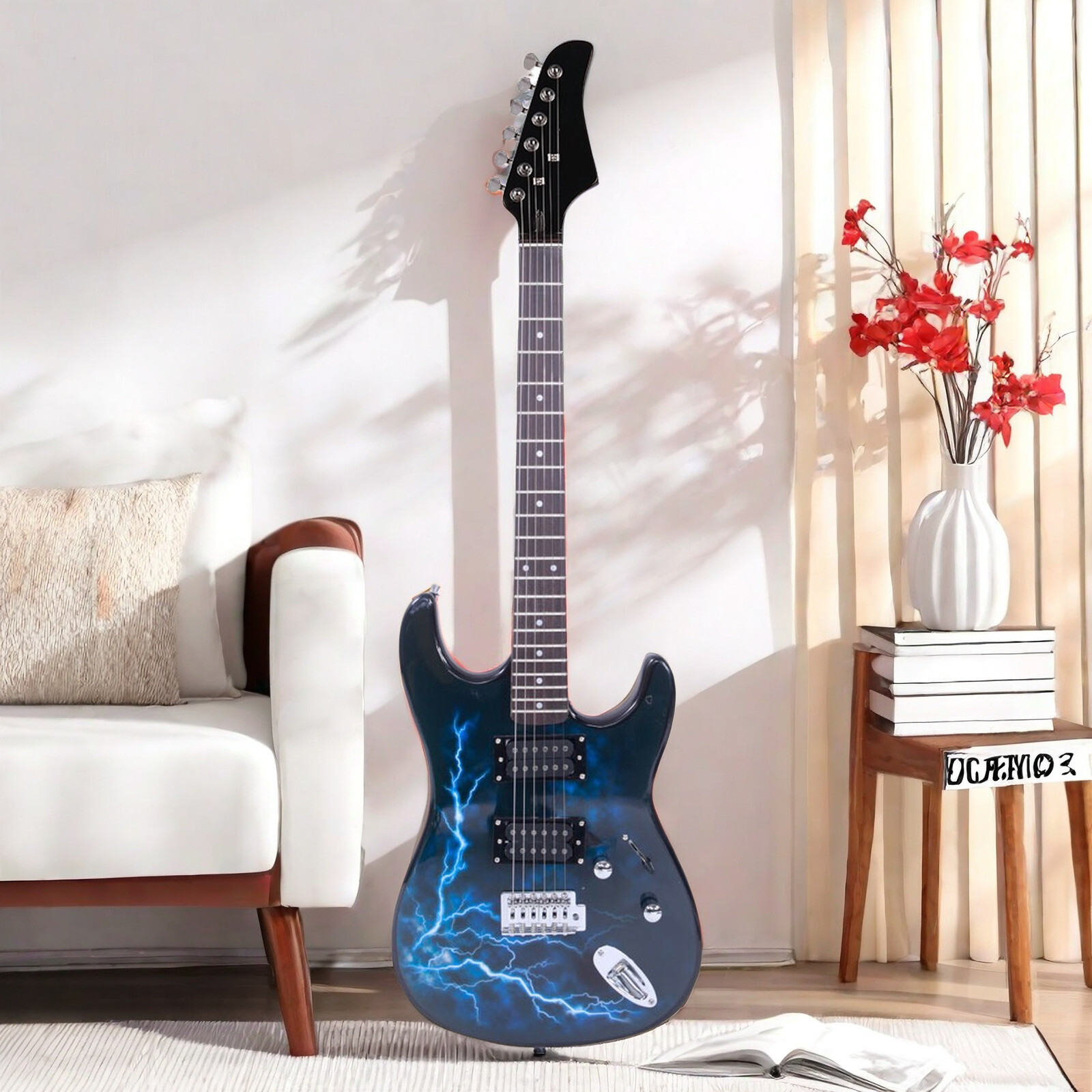 Stylish Black ST-E H-H Pickups Electric Guitar Set With Lightning Patterns