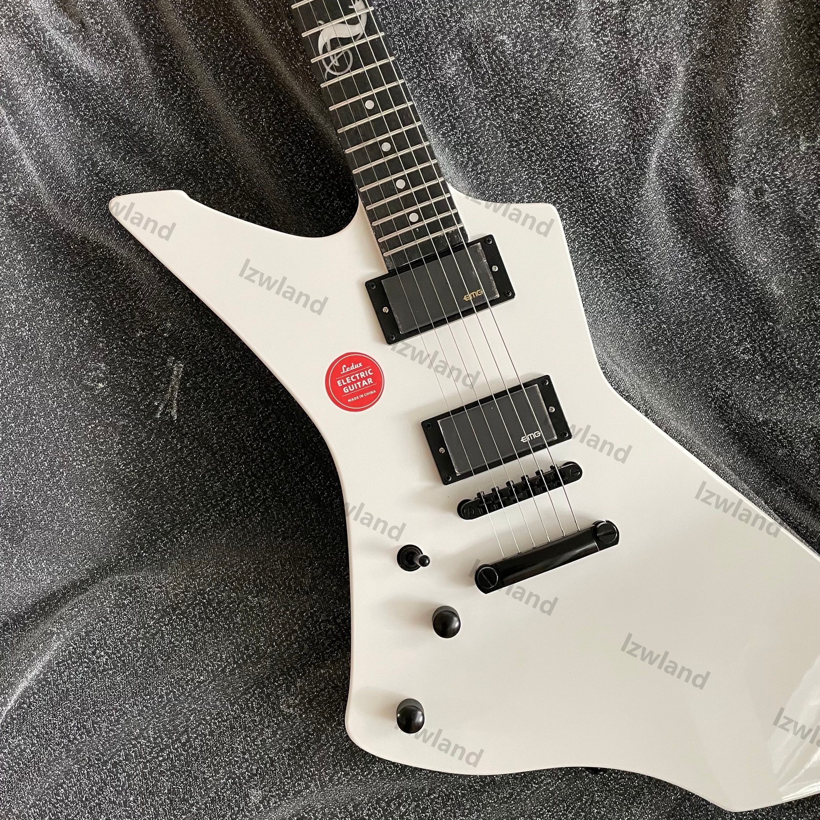 Left-Handed Electric Guitar Active Pickups H-H White Finish Black HW Solid Body