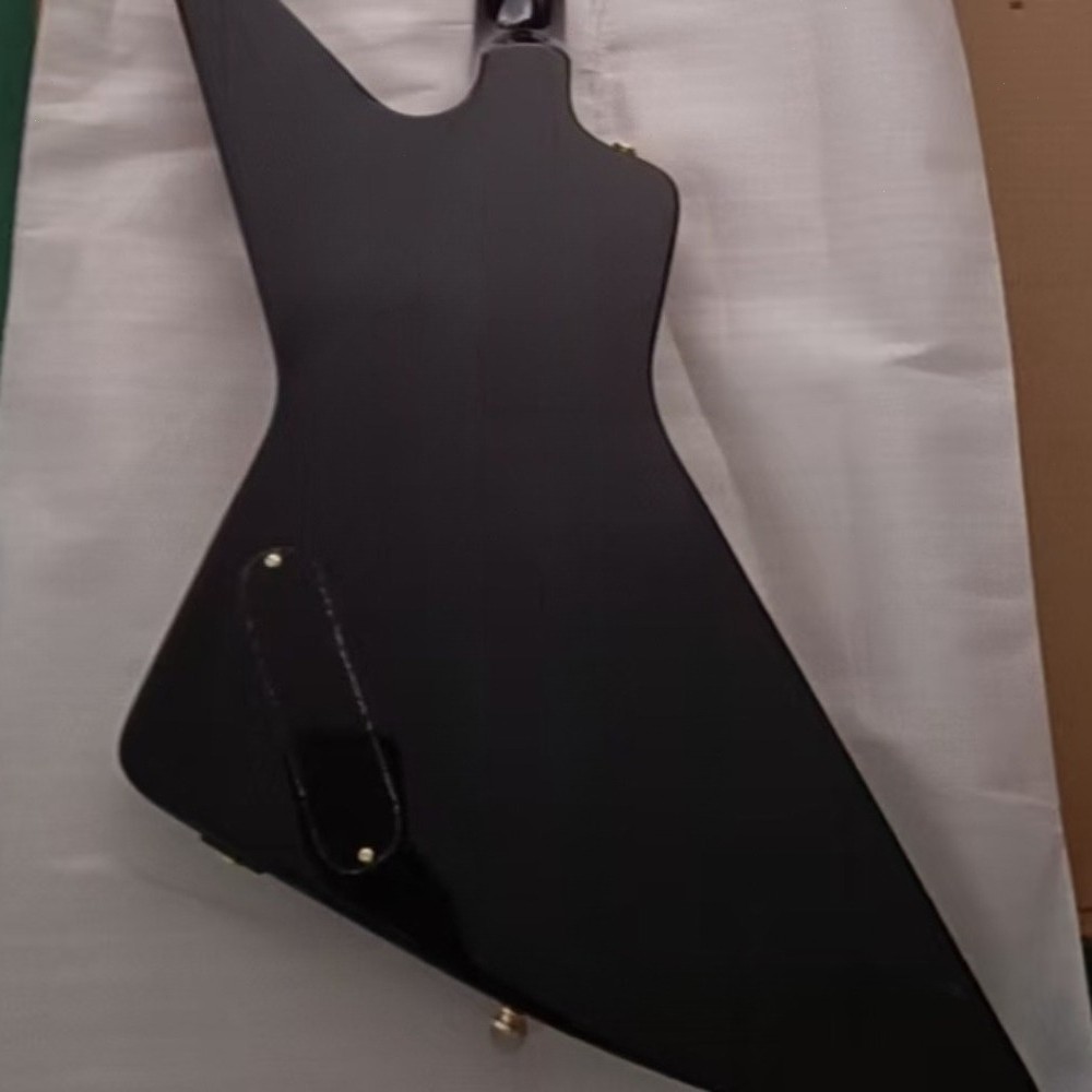No Brand Custom X‑Plorer Gloss Black Electric Guitar Gold Hardware 22Fret ShipUS