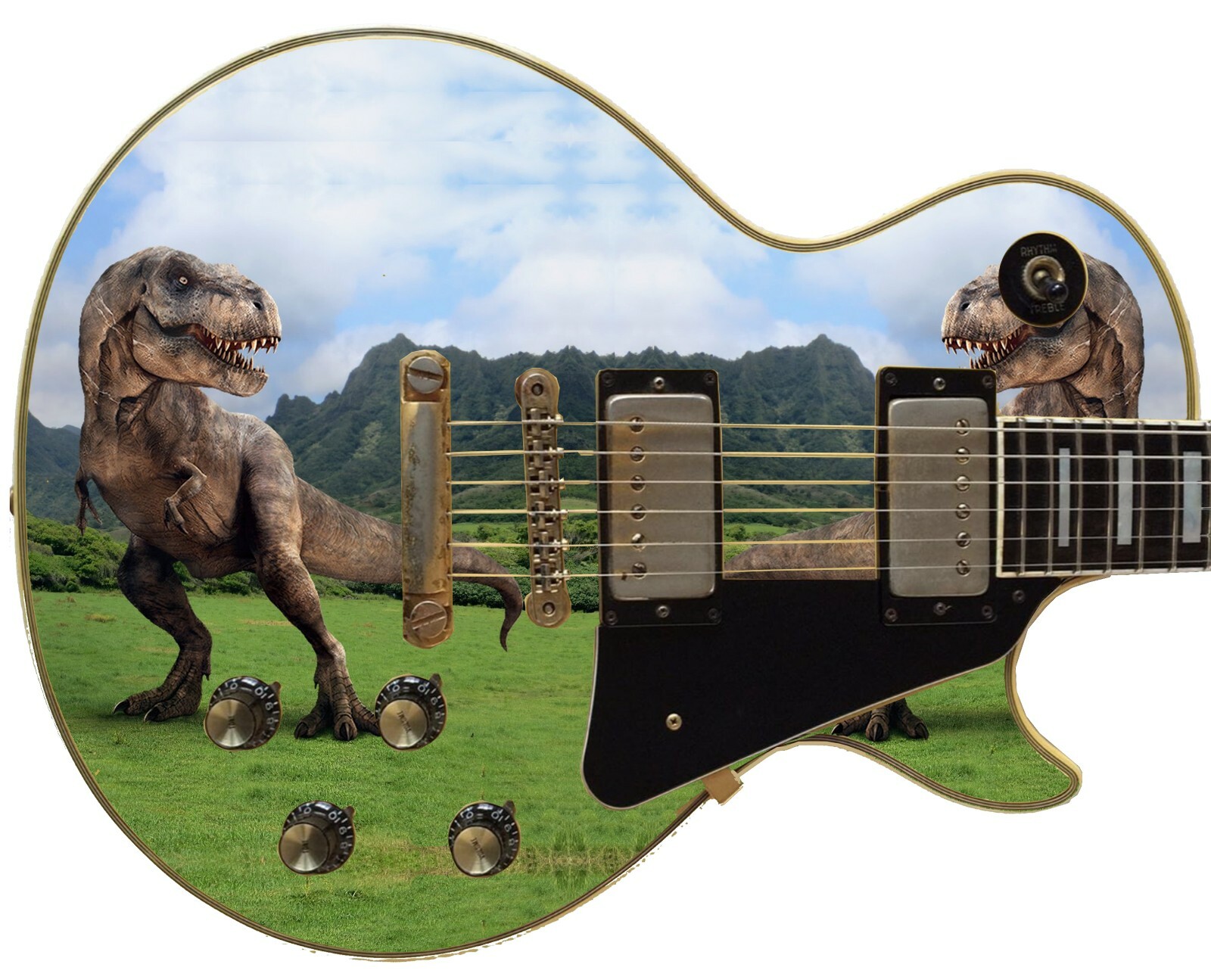 Guitar Skin Axe Wrap Re-skin Bass Reface Jurassic Park Dinosaur Reflection GS080