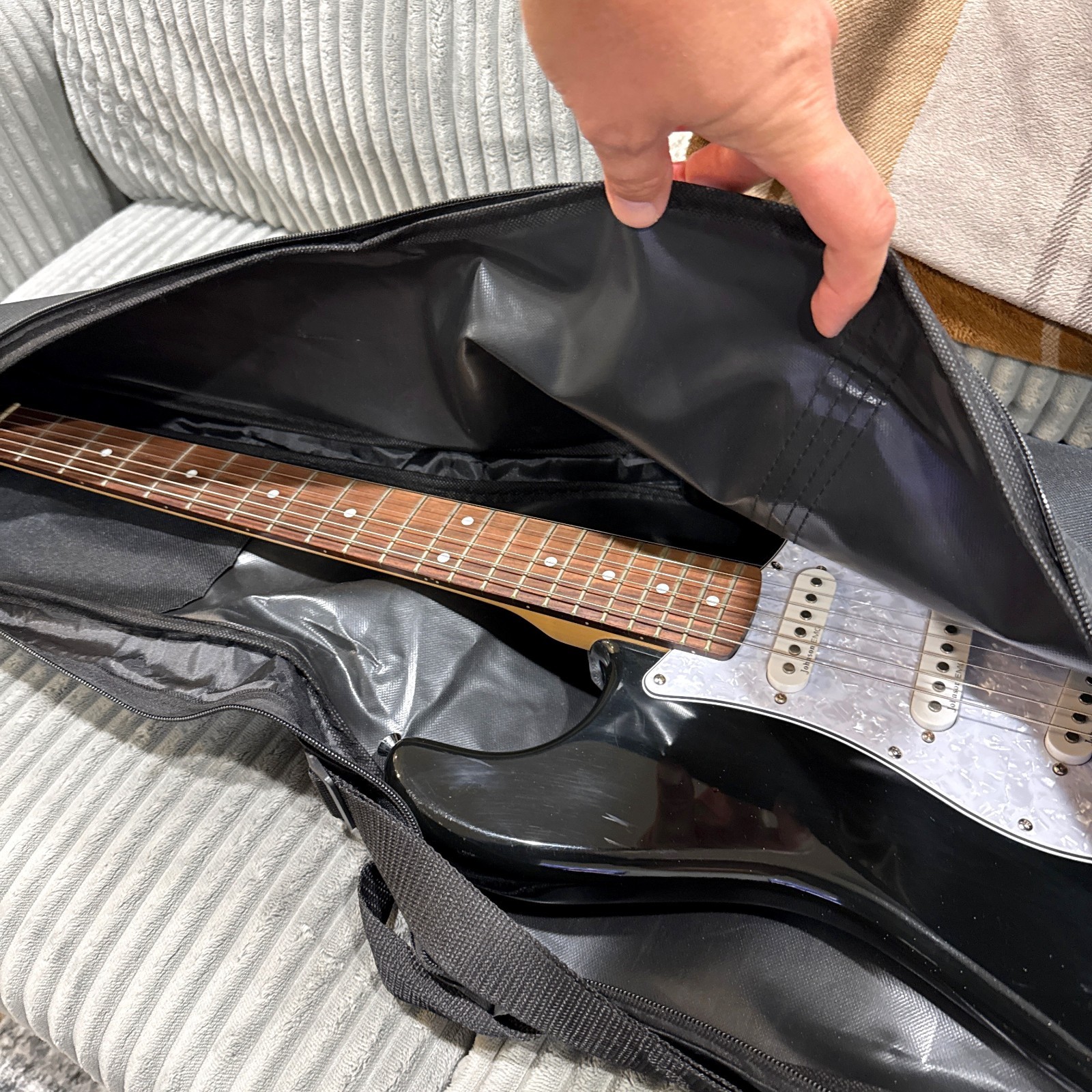 Johnson JS-800 Strat Electric Guitar Black Pearloid Guard w/ EMG Designed Pickup