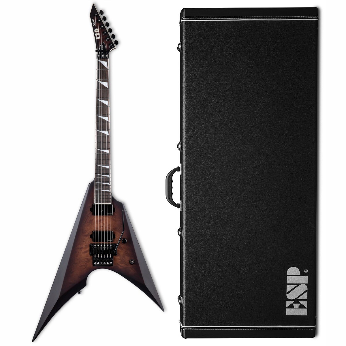 ESP LTD Arrow-1000 Guitar Quilted Maple Dark Brown Sunburst Satin + Case B-STOCK