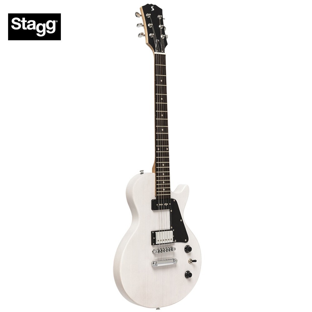 Stagg SEL-HB90 WHB Solid Mahogany Flat Top P90 Electric Guitar – White
