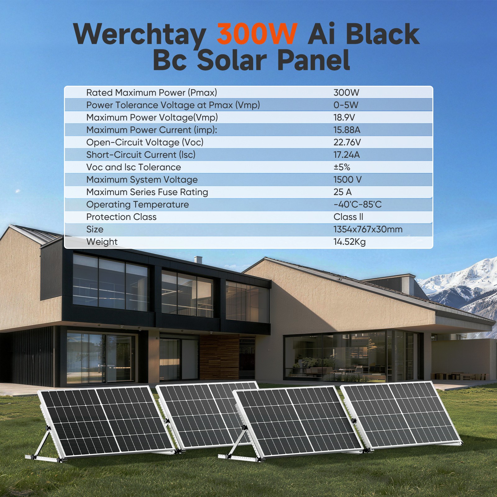 300W Mono Solar Panel Charger 12V Home RV Car Off Grid Battery Camper