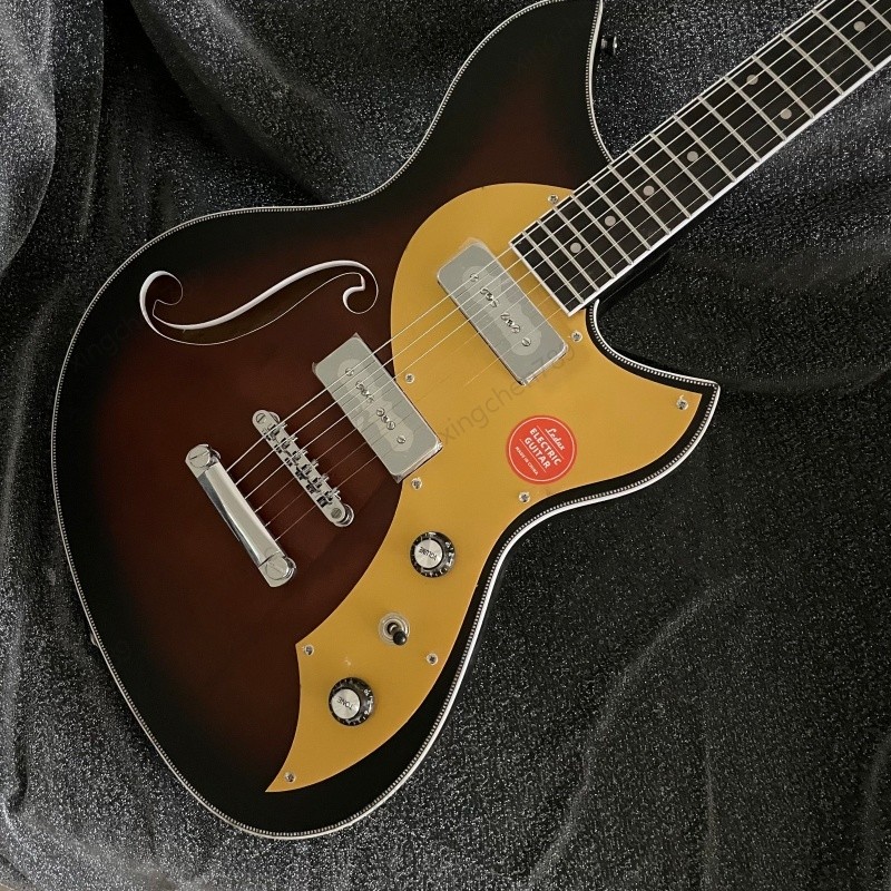 Vintage Sunburst Semi Hollow Electric Guitar Stainless Rounded Fret Edge Rock