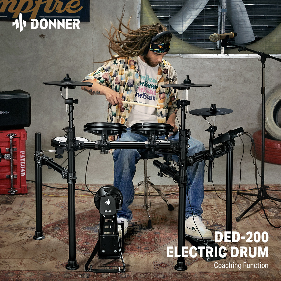 Donner DED-200 Electric Drum Sets with Quiet Mesh Drum Pads Throne Headphones