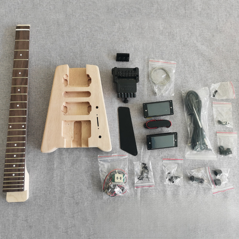 6-string Headless Electric Guitar Kit Unfinished Maple Neck BK part set in 24F