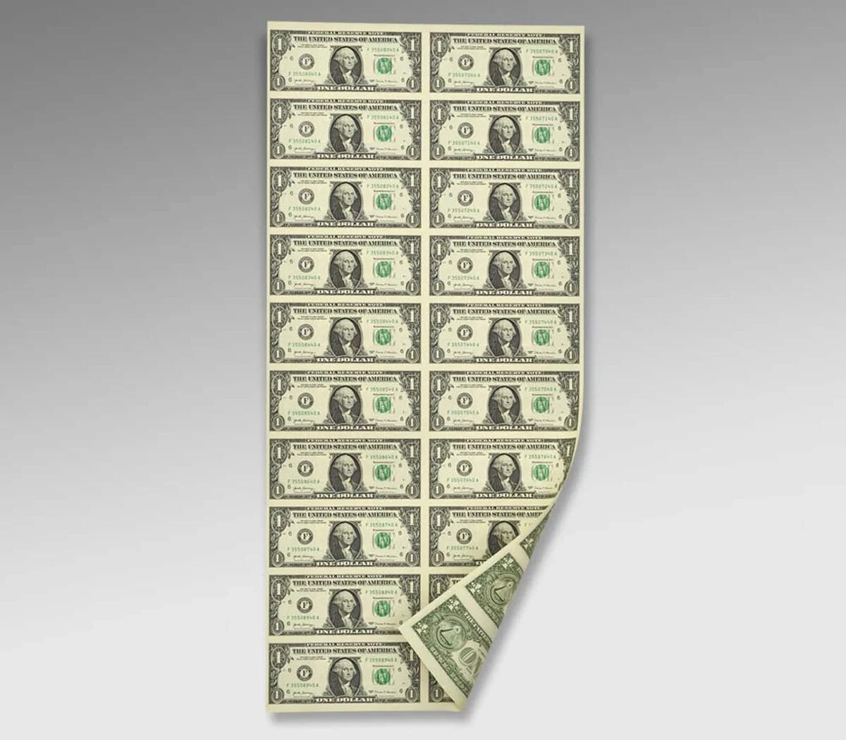Uncut Sheet of (20) U.S. $1 One Dollar Bills NEW Item #1083.
