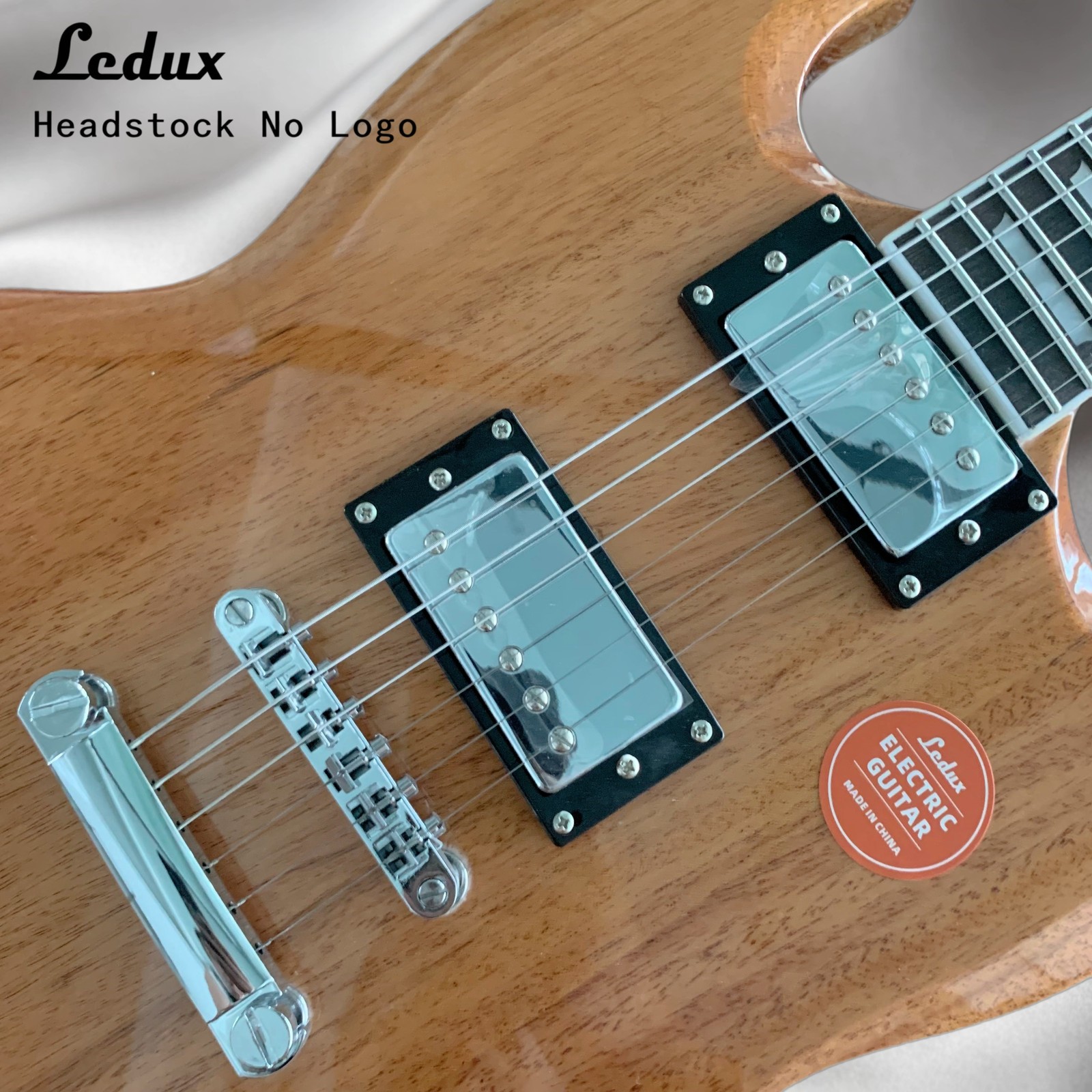 Solid Electric Guitar Natural Mahogany Finish HH Pickups Bone Nut 22 Frets