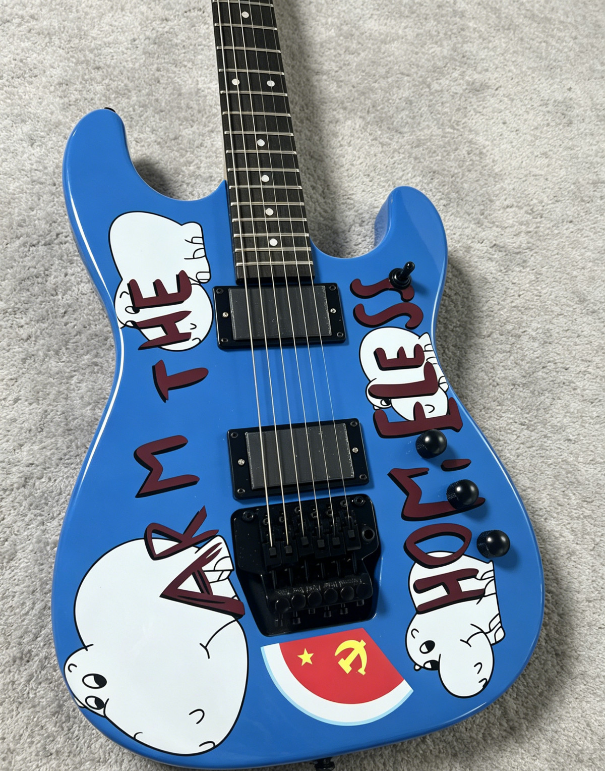 NEW Blue Graphic “Arm The Homeless” Style Electric Guitar HH Pickups Ship US