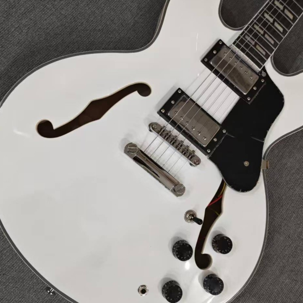 Custom 335 Alpine White Semi-hollow Electric Guitar Fixed Bridge 22Frets Ship US