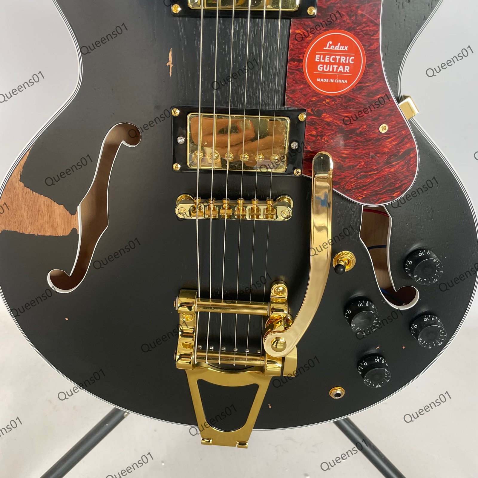 Vintage Aged Electric Guitar Semi Hollow F Hole Stainless Rounded Fret Edge